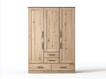 Kleiderschrank mit 3 Türen und 4 Schubladen 150 x 60 x 210 cm - Naturholz - Landhausstil