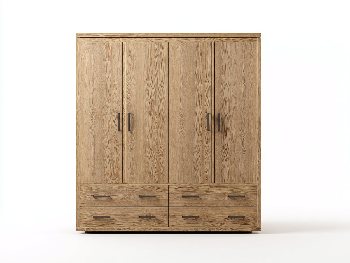 Kleiderschrank aus Holzwerkstoff 180x55x200 cm - Eiche natur - mit 4 Türen und 4 Schubladen - klassisches Design