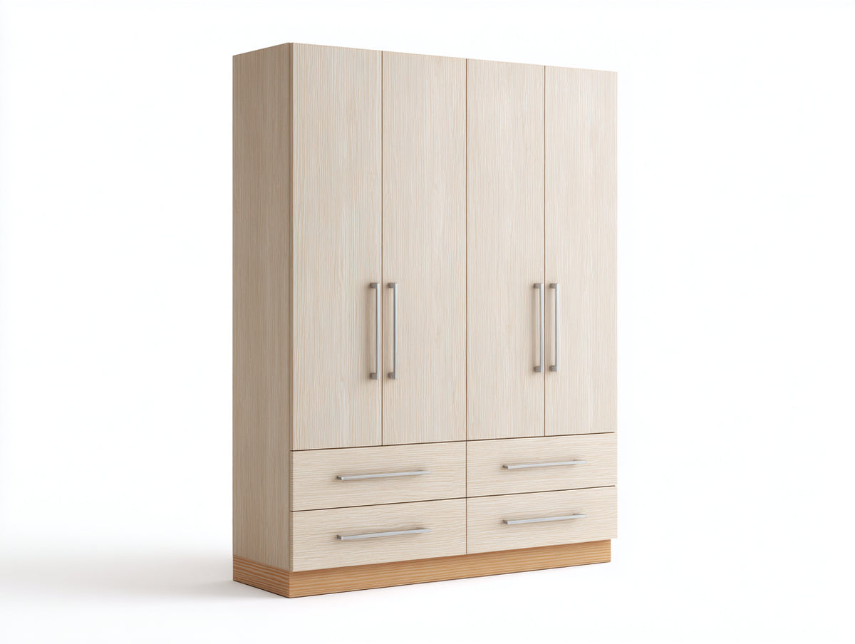 Kleiderschrank Holz 160 x 60 x 200 cm - Natur - 4 Türen mit 4 Schubladen im modernen Design