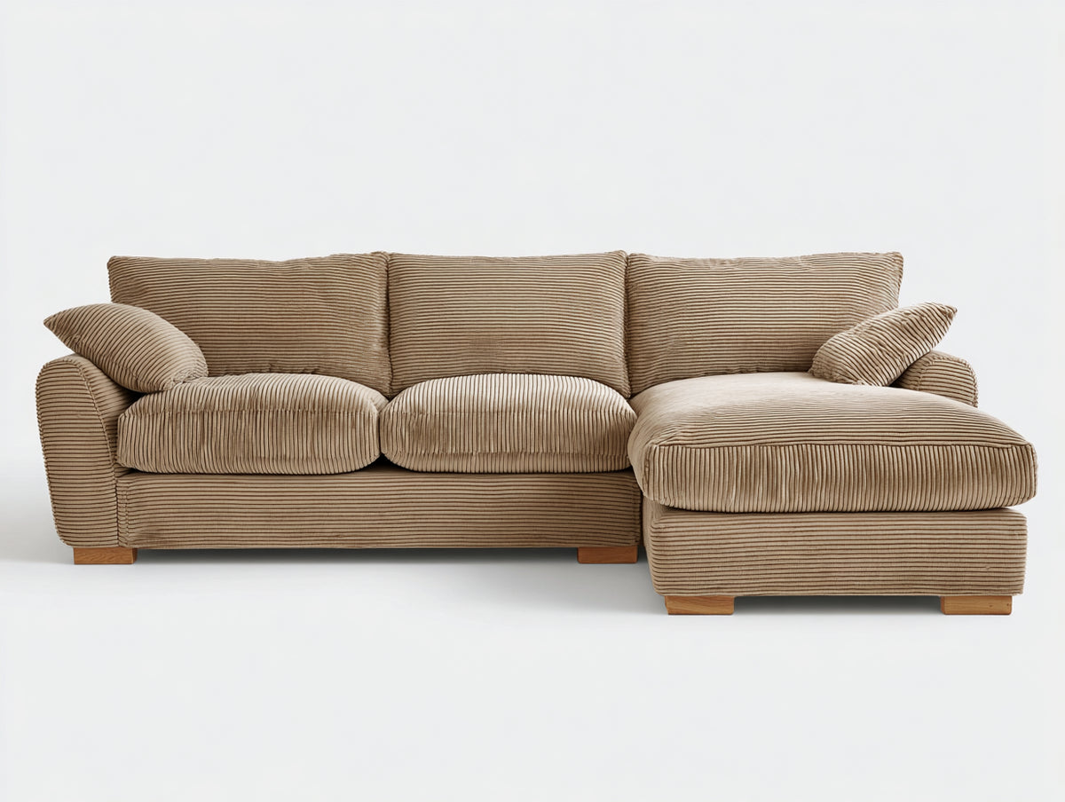 Ecksofa aus Cordstoff 265x170x90 cm - Hellbraun - mit Chaiselongue - modernes Design