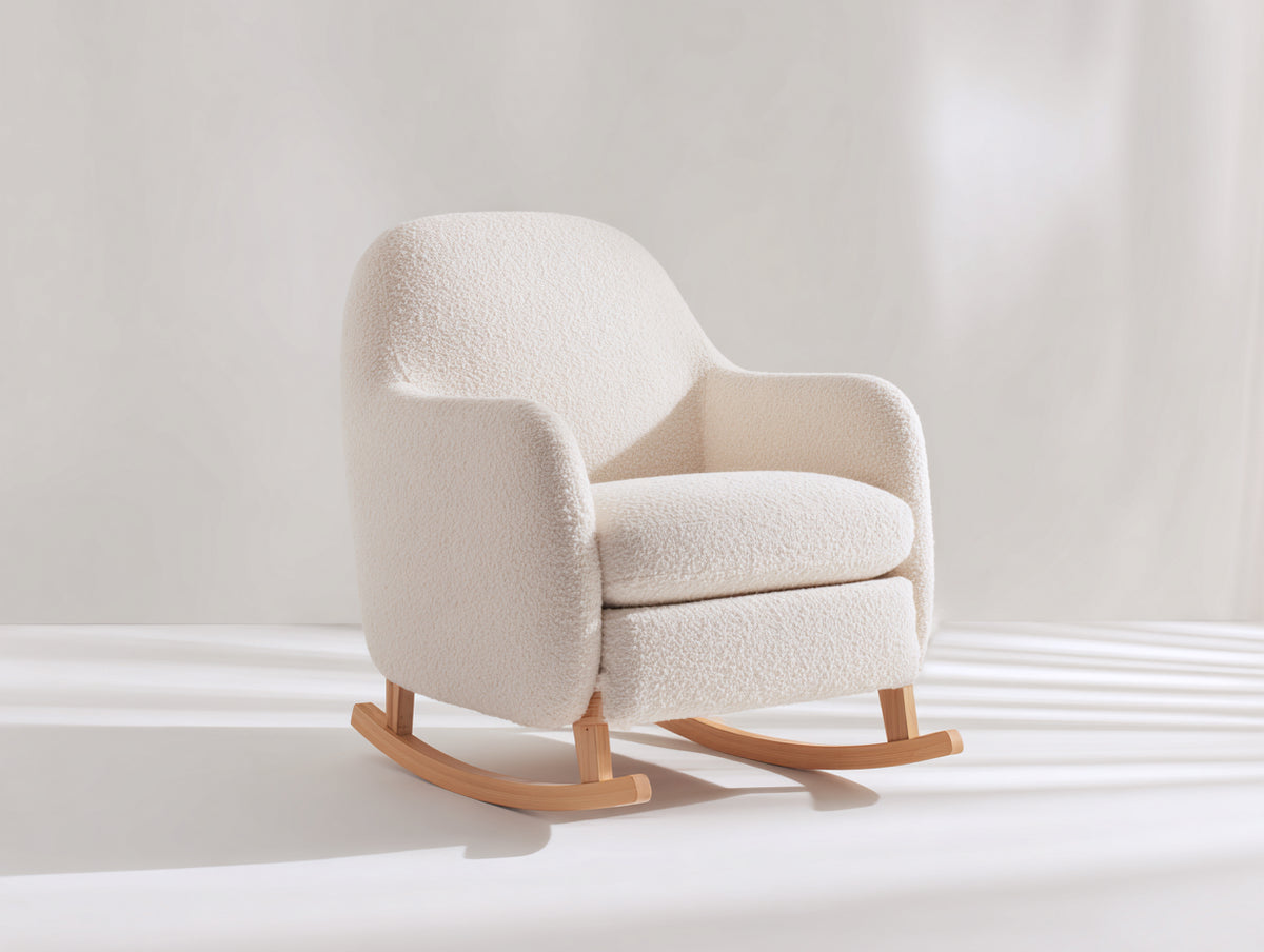 Schaukelstuhl Bouclé 78 x 88 x 98 cm - Creme-Natur - Gepolsterter Sitz mit hoher Rückenlehne