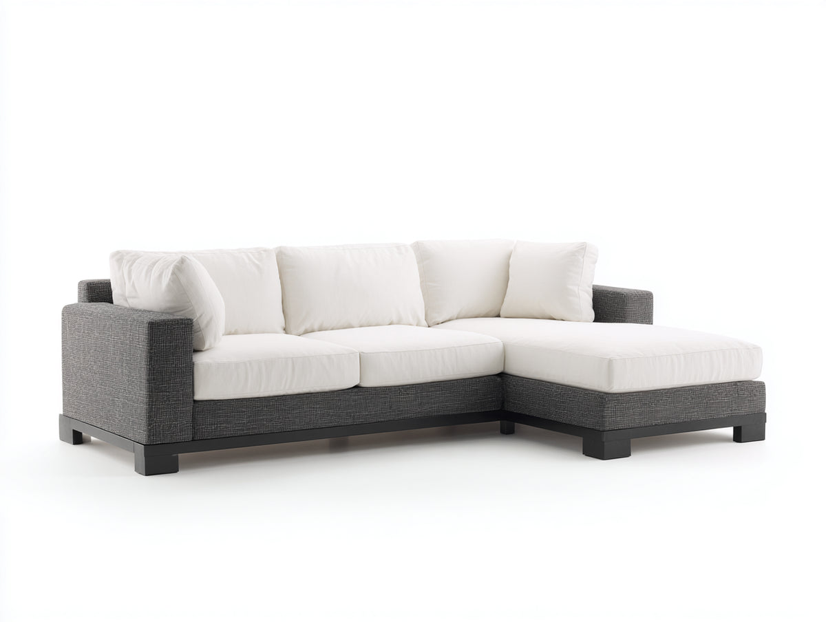 Ecksofa 255 x 175 x 82 cm - Stoff Grau-Weiß - Breite Sitzfläche - Modernes Design