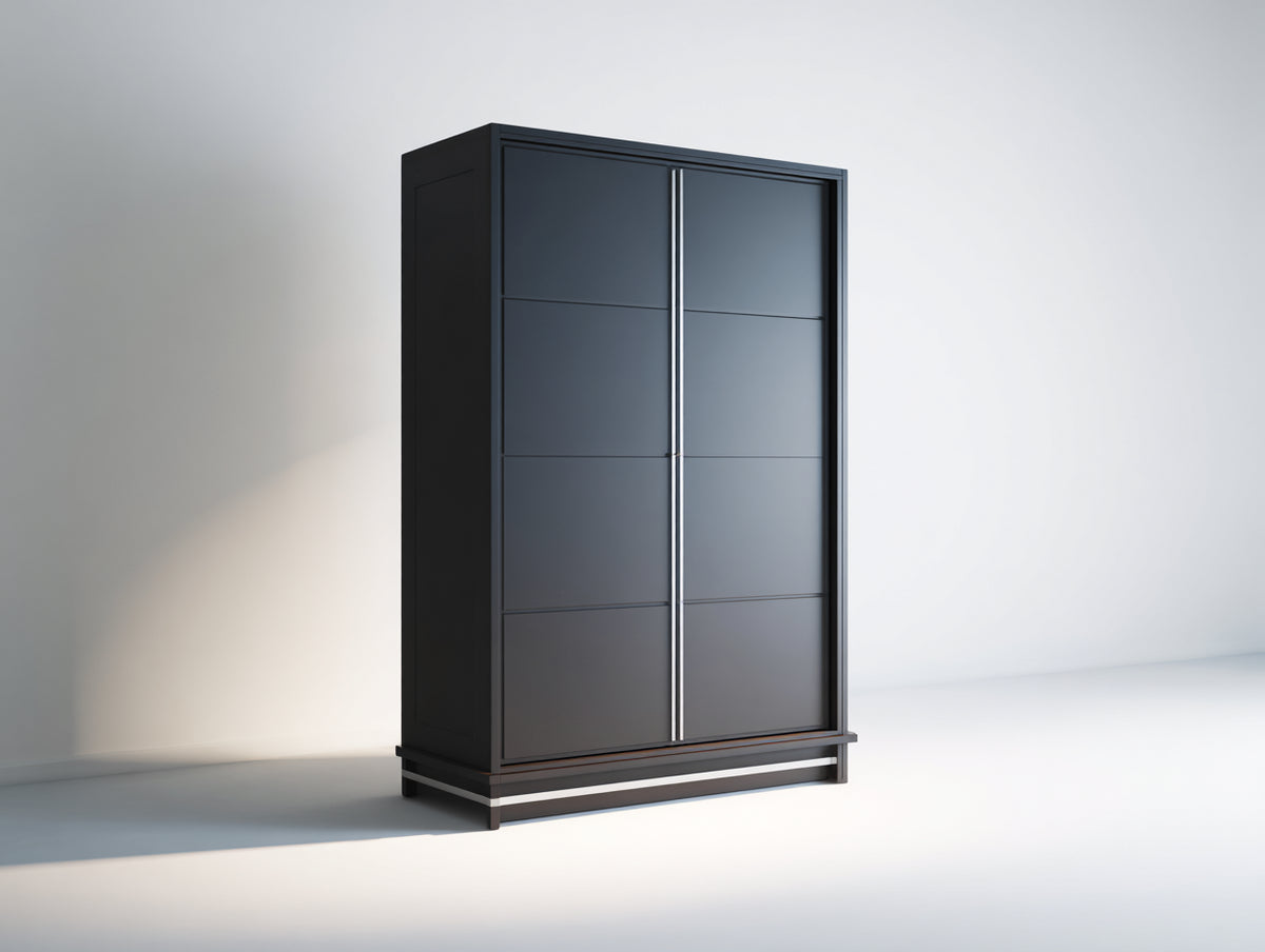Kleiderschrank 120 x 55 x 180 cm - Holz Schwarz - 2 Schiebetüren - Modernes Design