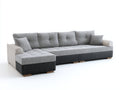 Ecksofa aus Stoff und Kunstleder 280x160x85 cm - Hellgrau-Dunkelgrau-Weiß - mit Chaiselongue - modernes Design