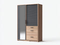 Kleiderschrank Holz 120 x 60 x 200 cm - Natur-Dunkelgrau - 2 Türen mit Spiegel und 3 Schubladen