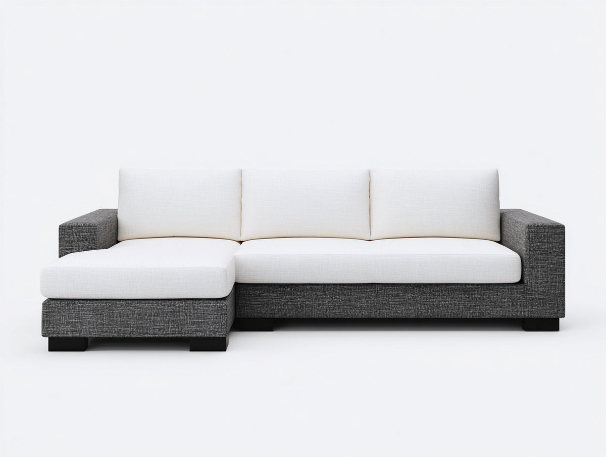 Ecksofa aus Stoff 270x165x85 cm - Weiß-Dunkelgrau - mit Chaiselongue - modernes Design