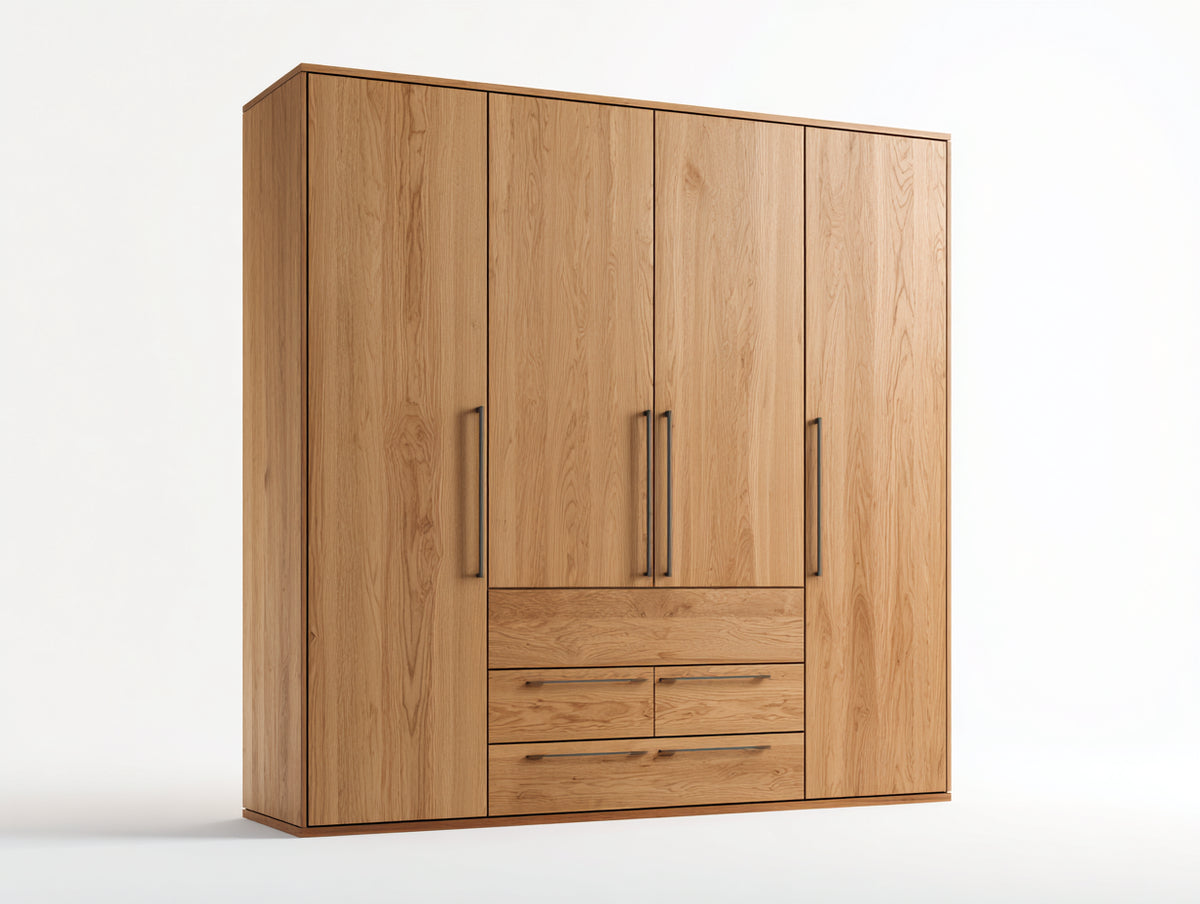 Kleiderschrank - Holzoptik 200 x 60 x 220 cm - Naturholz - 4 Türen und 3 Schubladen modernes Design