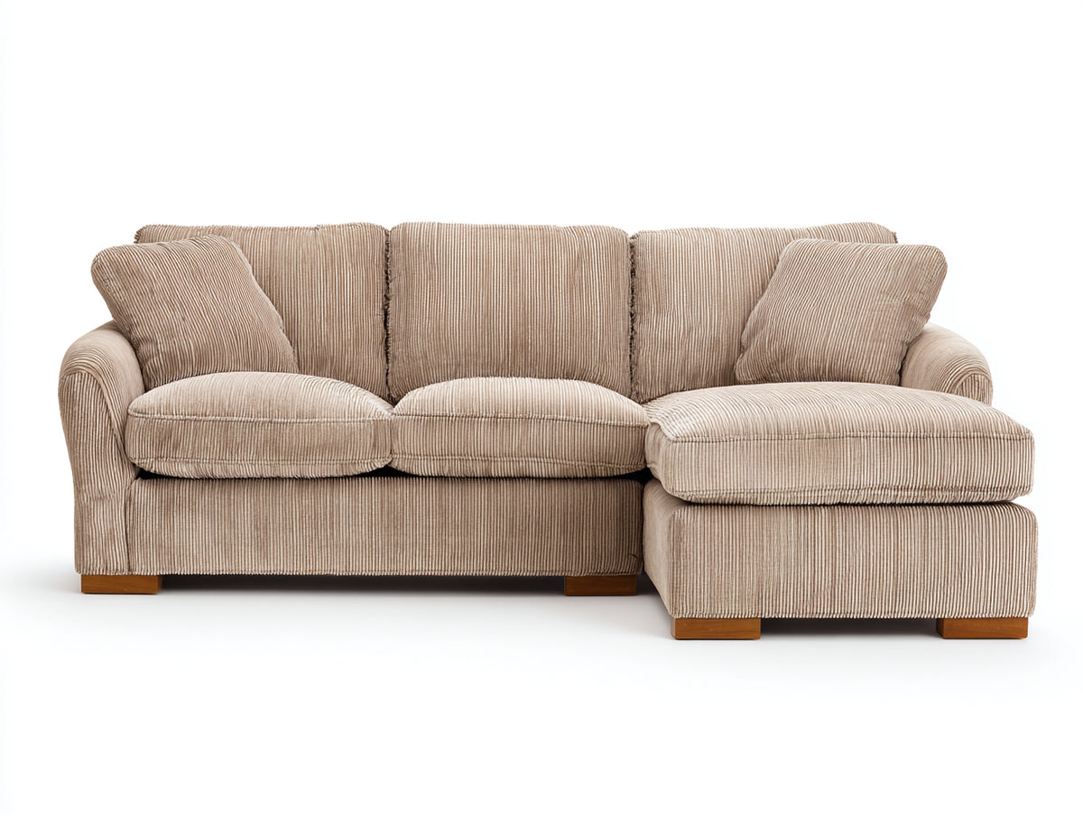 Ecksofa 250 x 170 x 85 cm - Cord Kamel - Breite Sitzfläche - Modernes Design