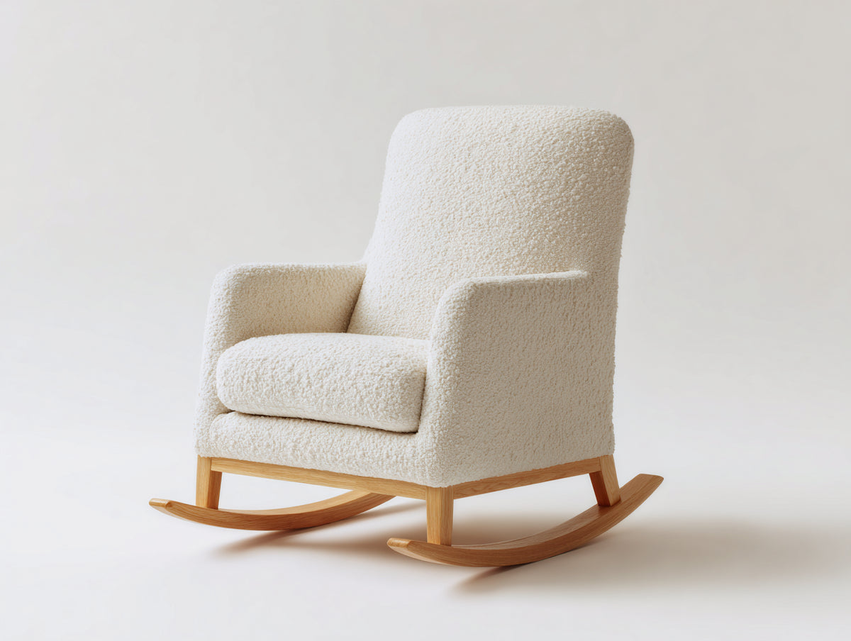 Schaukelstuhl 76 x 92 x 100 cm - Bouclé Beige-Holz - Hohe Rückenlehne - Modernes Design