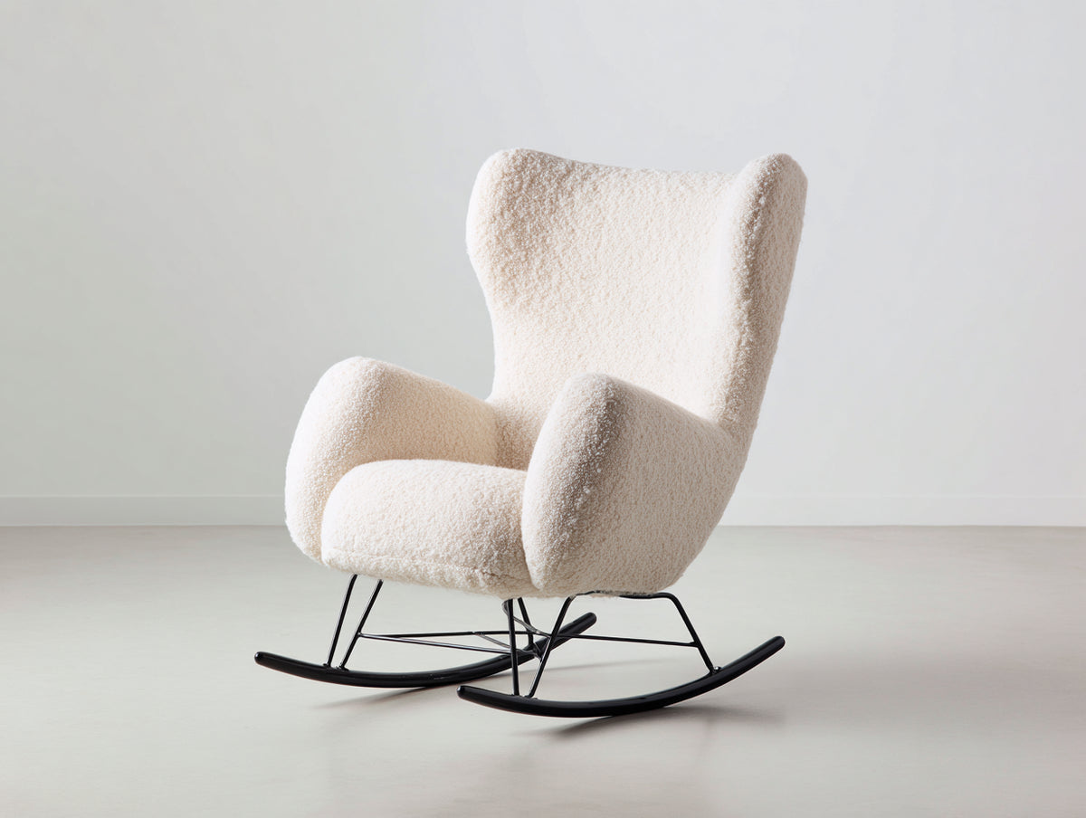 Schaukelstuhl aus Bouclé-Stoff und Metall 76x92x104 cm - Cremeweiß-Schwarz - weich gepolstert - modernes Design
