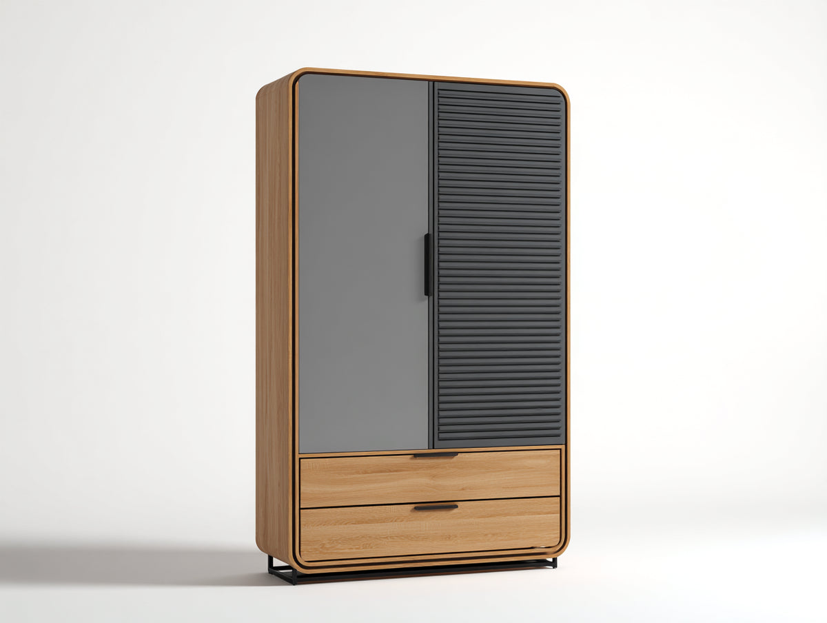 Kleiderschrank 120 x 55 x 190 cm - Holz Schwarz - 2 Türen und 2 Schubladen - Modernes Design